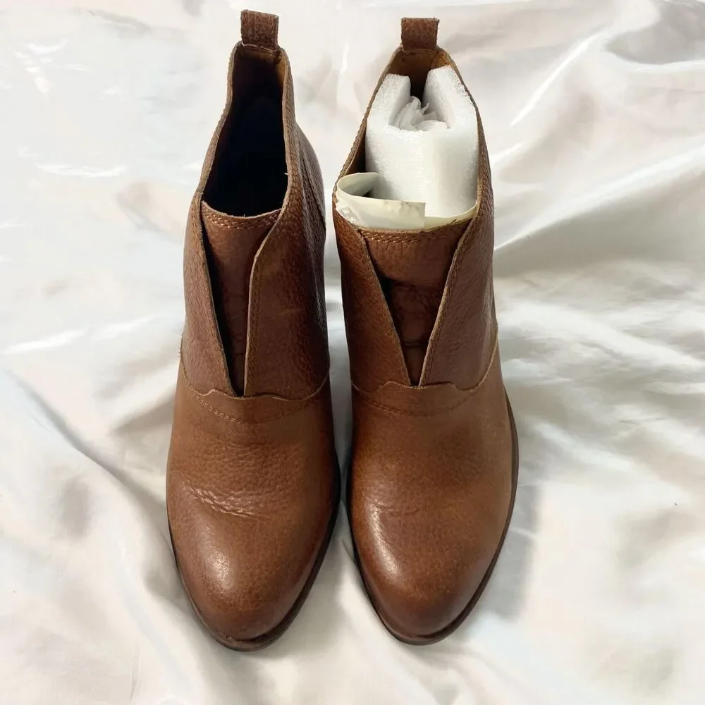 Lucky Brand Boots Womens Ehllen Tan Leather Heeled Ankle Booties US 11 M